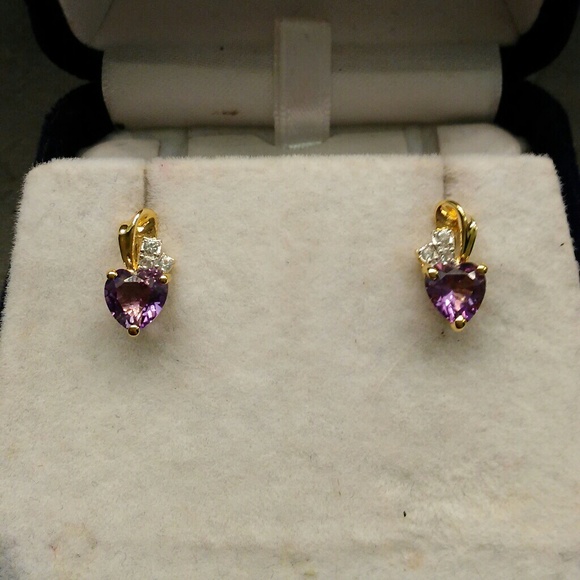 estate 925 Jewelry - 1.50ctw Genuine Amethyst,AAA Sapphire14kt Gold/925